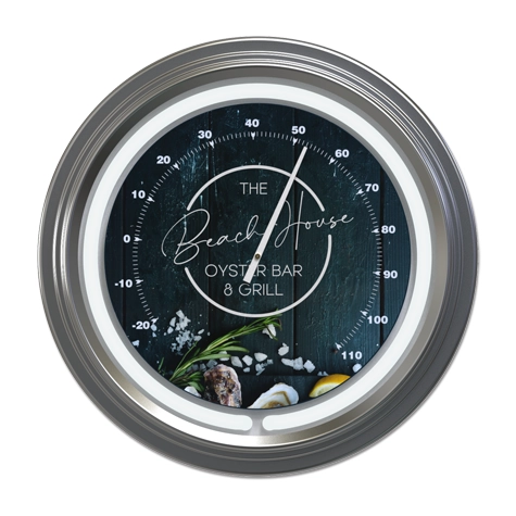 16" Chrome Steel Neon Thermometer